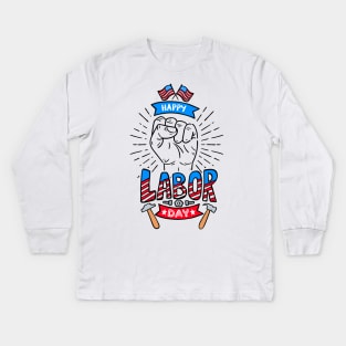 Happy Labor Day American Flag Holiday T Shirt Gift Kids Long Sleeve T-Shirt